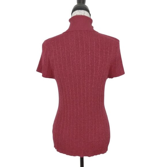APT 9 | Red Metallic Sparkle Knit Sweater Top Turtleneck | Size LP - Picture 3 of 6